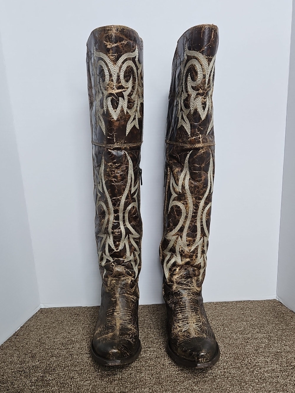 Dan Post Jilted Over The Knee Tall Distressed Leather Boots Sz 7.5 Womens - Picture 2 of 7